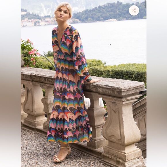 NEW Oliphant Tie Back Maxi Dress Venice Blue Large - Picture 2 of 14